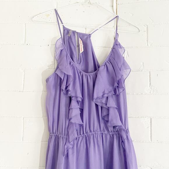 REBECCA TAYLOR Silk Ruffle Dress Purple Small S - Picture 3 of 9